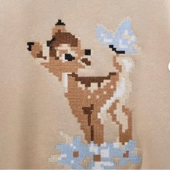 Zara x Disney collab Beige Sweater with Deer and Butterfly Design embroidered - Picture 3 of 4